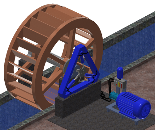 Rysunek 1. Wizualizacja Małej Elektrowni wodnej z przekładnią hydrostatyczną