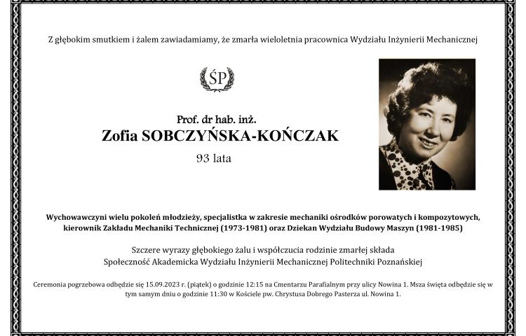 Zmarła prof. dr hab. inż. Zofia Sobczyńska-Kończak